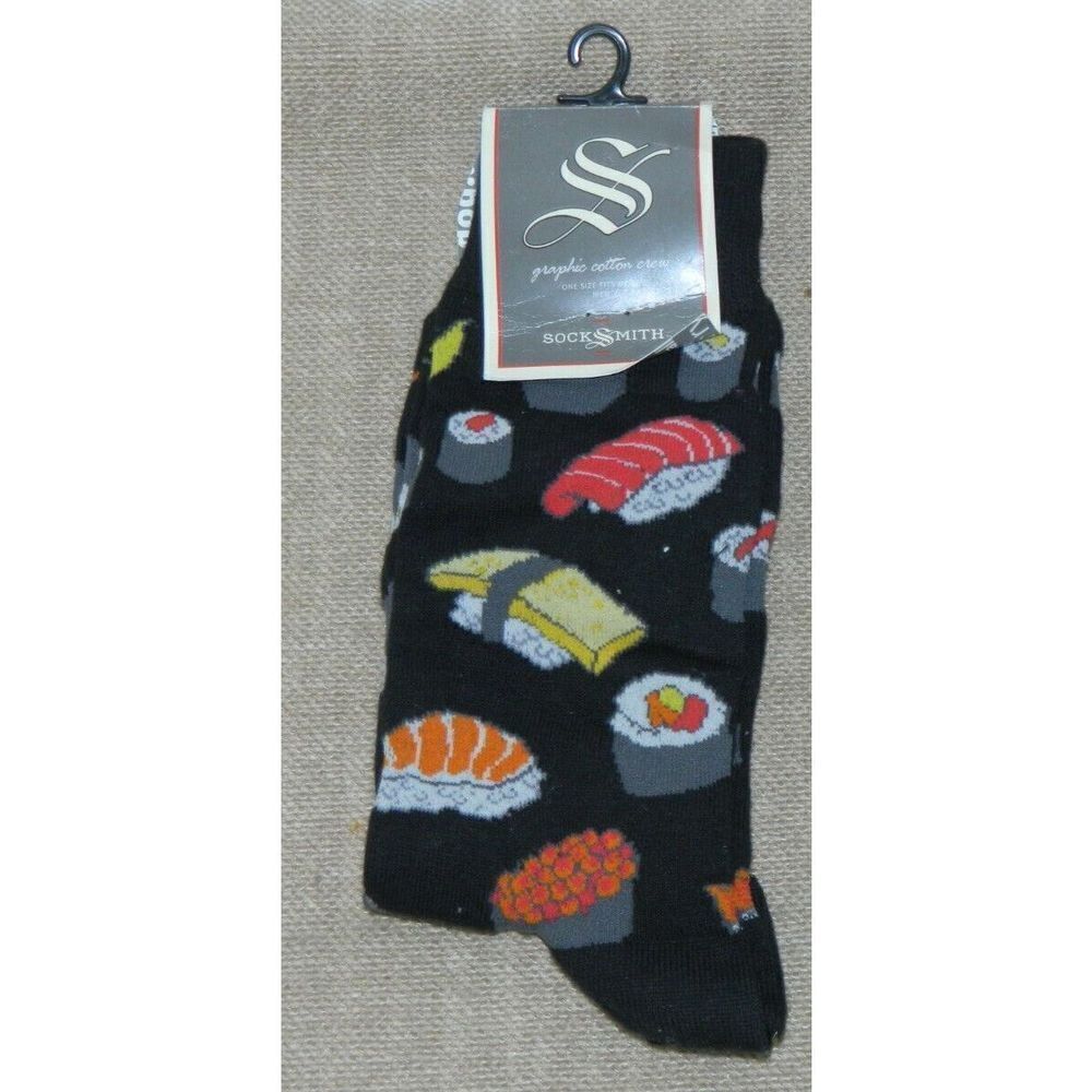 Sock Smith Socks Mens Black Sushi Novelty Print Size 9-12